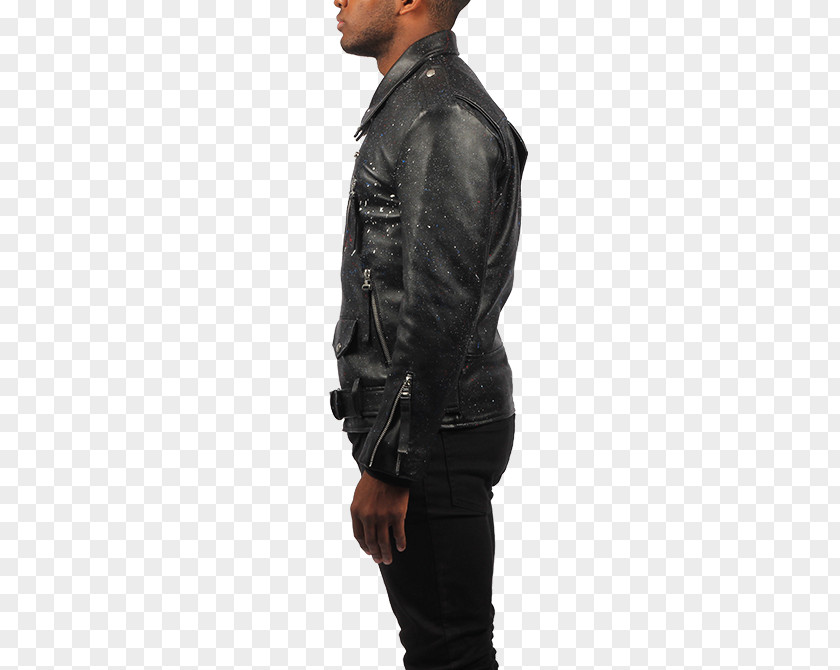 Leather Hoodie Jacket Shoulder Black M PNG