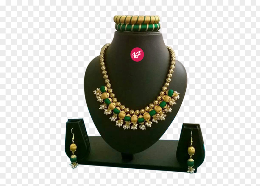 Silk Thread Jewellery Emerald Earring Necklace PNG