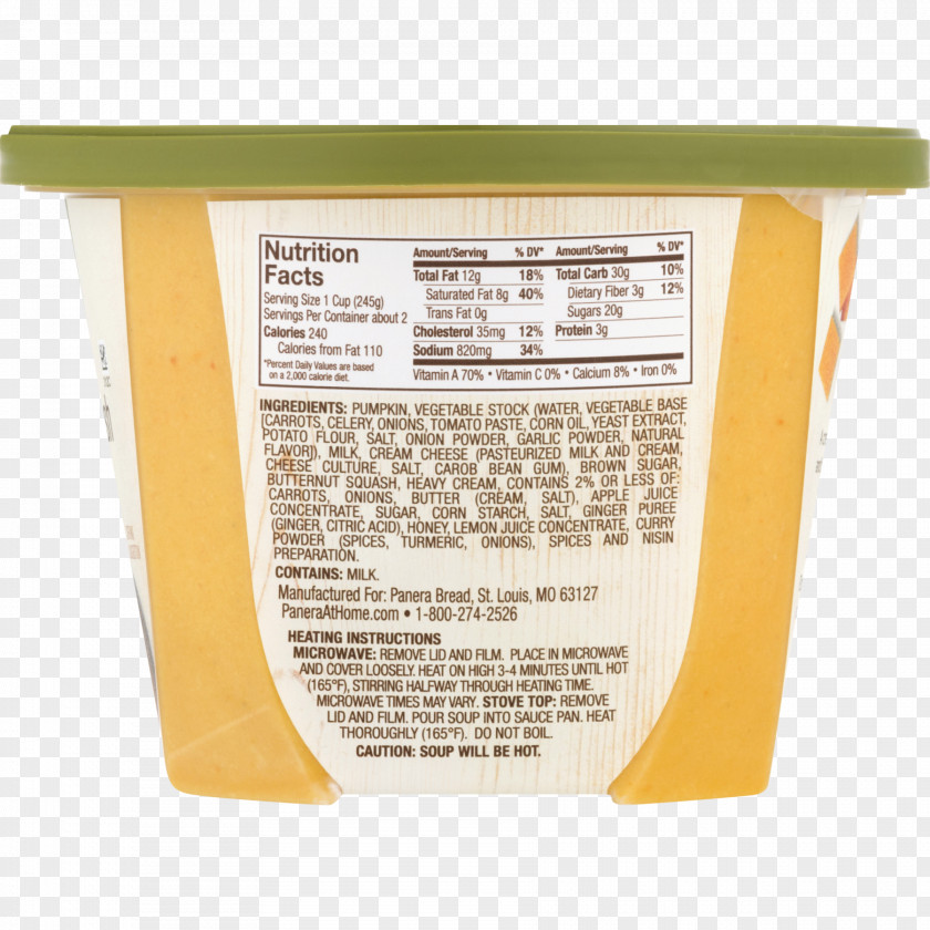 Spiced Powder Squash Soup Panera Bread Nutrition Facts Label PNG