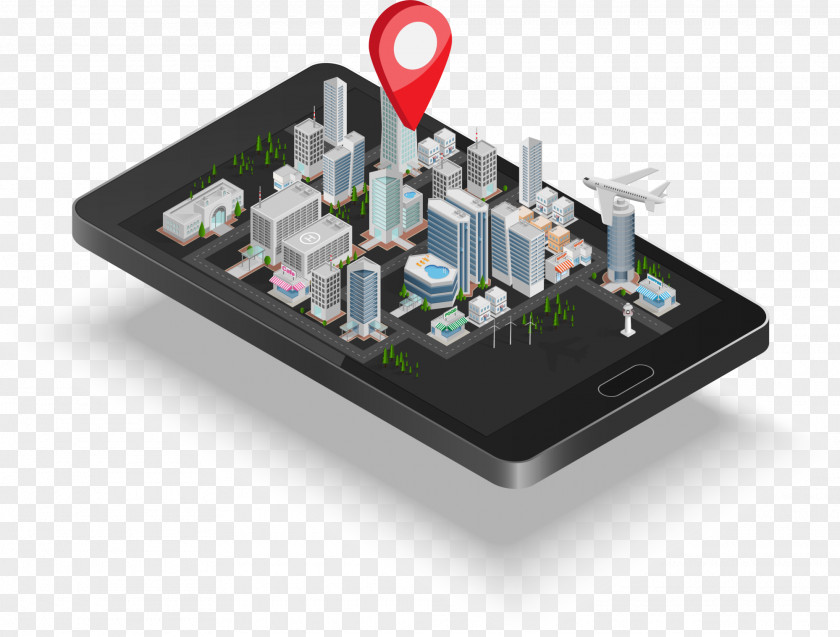 Black Mobile City GPS Navigation Device Isometric Projection 3D Computer Graphics Illustration PNG