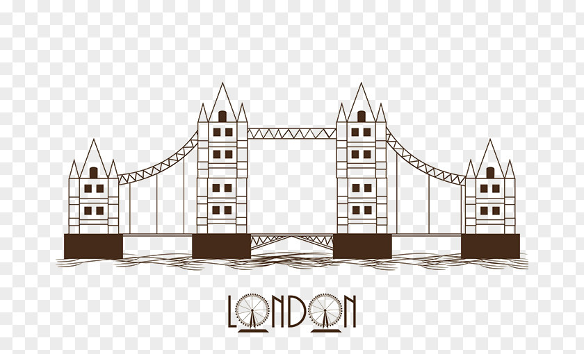 Hand-painted London Bridge Tower Tourist Attraction Poster PNG