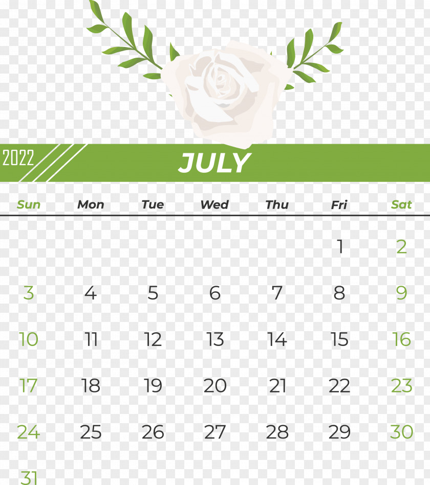 Flower Line Font Green Calendar PNG