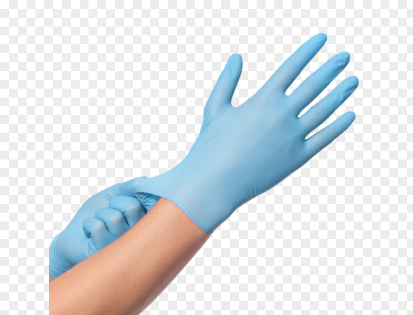 Medical Glove Nitrile Rubber Latex Blue PNG