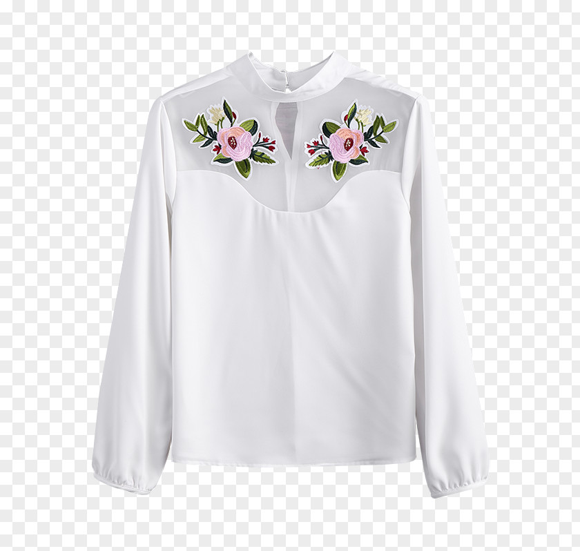 Embroidered Mesh Skirt Blouse Long-sleeved T-shirt Shoulder PNG
