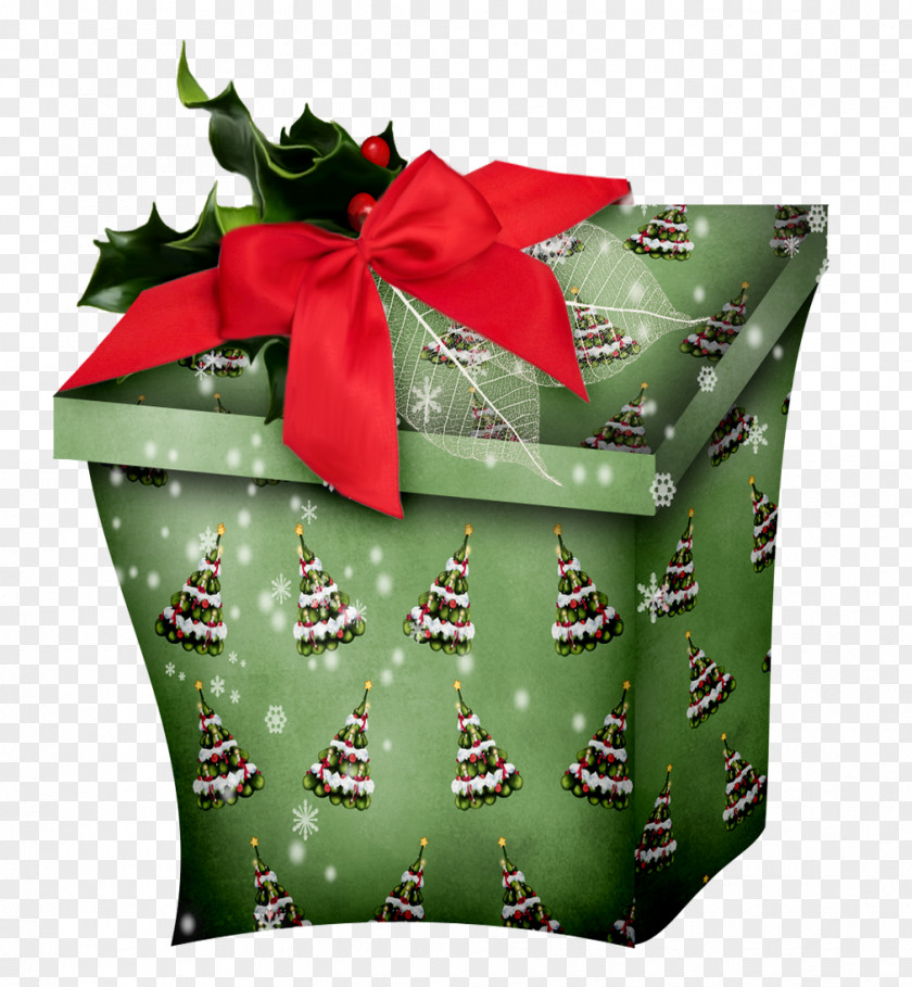 Green Gift Christmas Box Greeting Card PNG