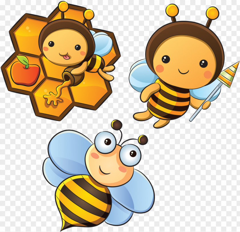 Cartoon Bee And Pulp Paper Convite Party Birthday PNG