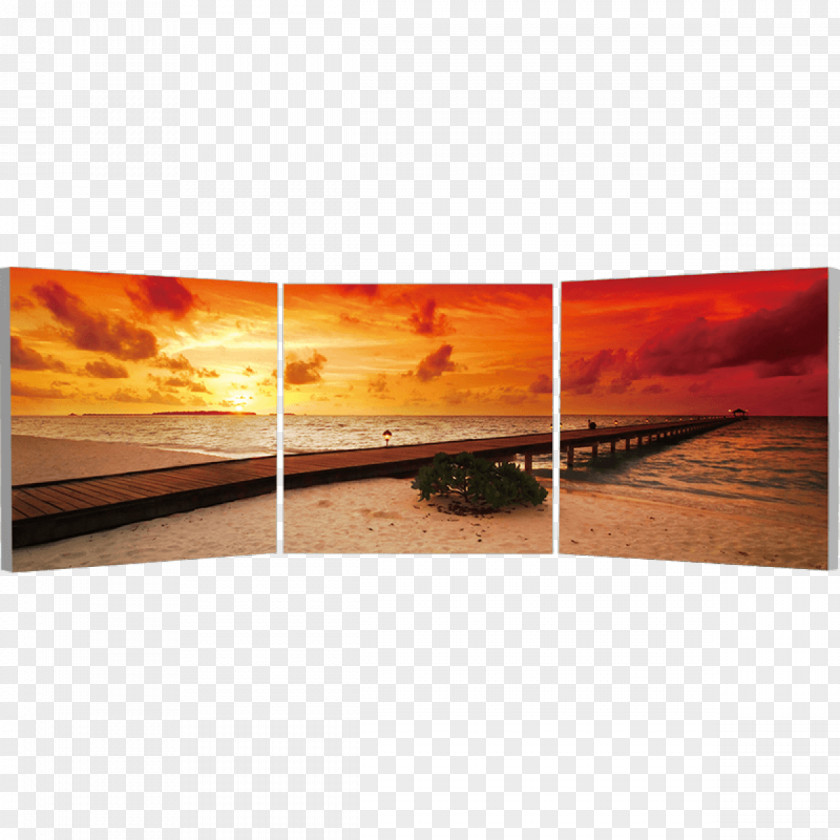 Sunset Beach Triptych Photography Picture Frames Canvas Painting PNG