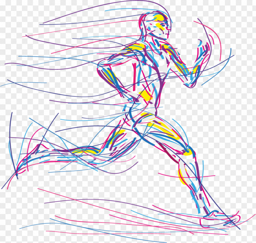 Vector Hand-drawn Line Running Man Sport PNG