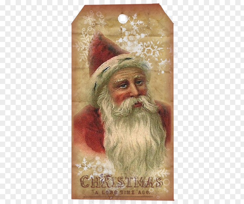 VINTAGE Santa Claus Christmas Ornament Painting Card Vintage PNG