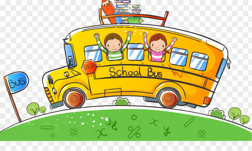 Hand-painted Children 6 School Bus Clip Art PNG