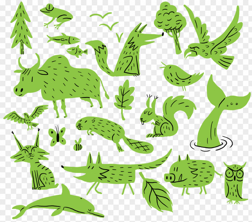 Set Animal Illustration Rewilding Britain Clip Art Leaf Fauna PNG