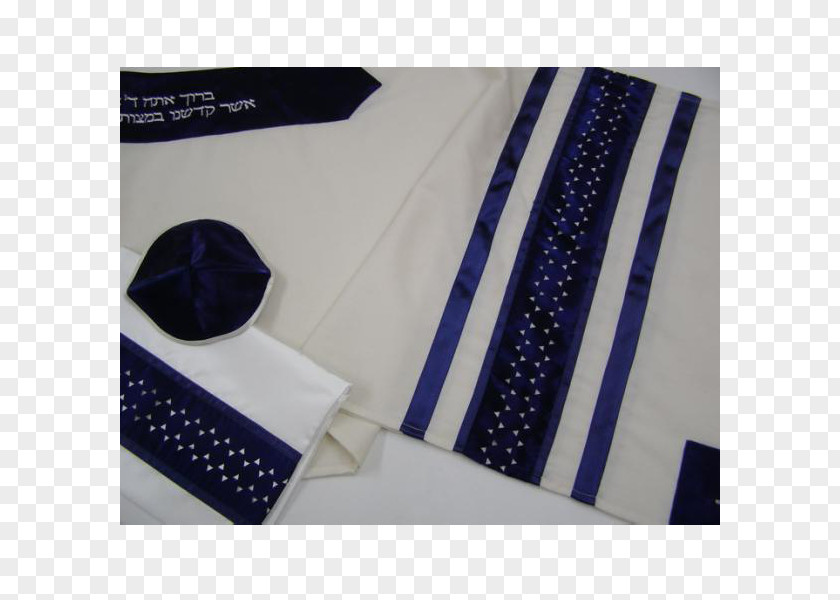 Tallit Necktie Cobalt Blue Wool Star Of David PNG