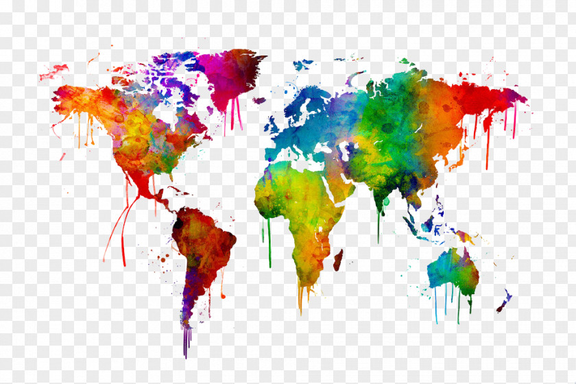 World Map Watercolor Painting Canvas PNG