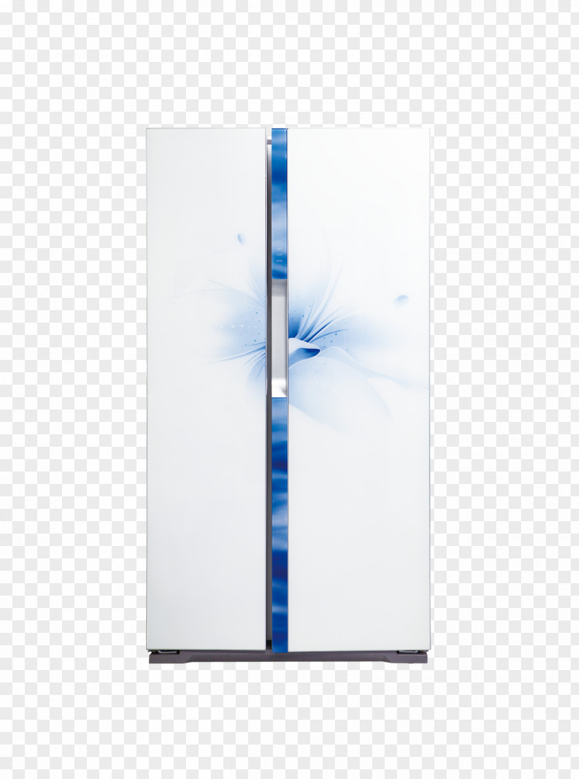 White With Blue Pattern On The Door Refrigerator Home Appliance Oven Electricity PNG