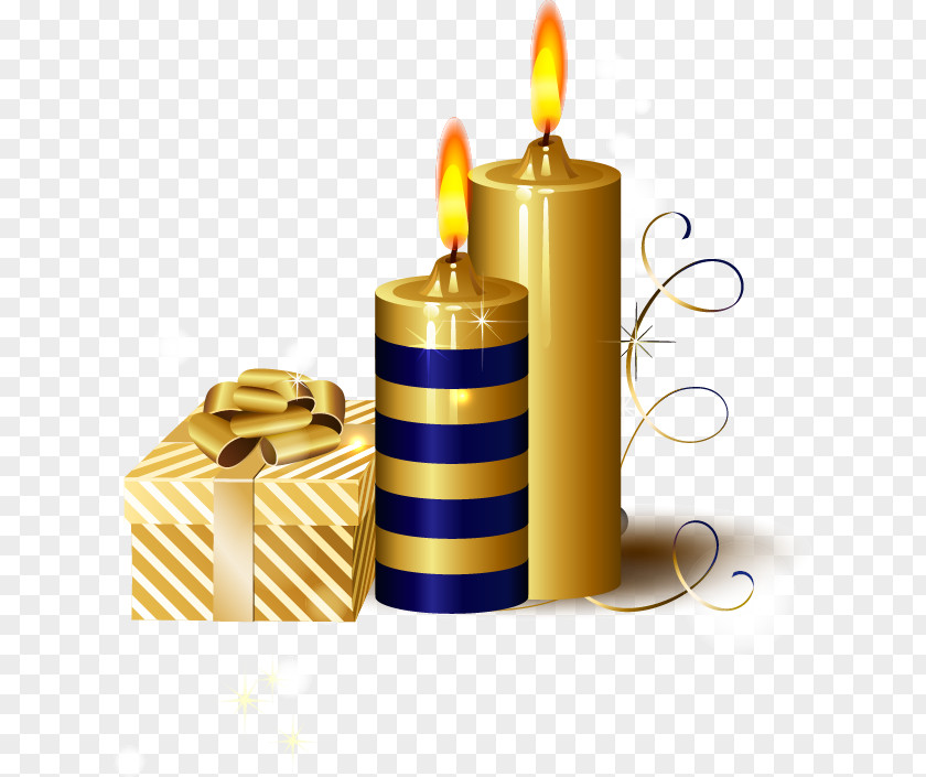 Hand-painted Golden Candle Gift Box Pattern Christmas Royalty-free Illustration PNG
