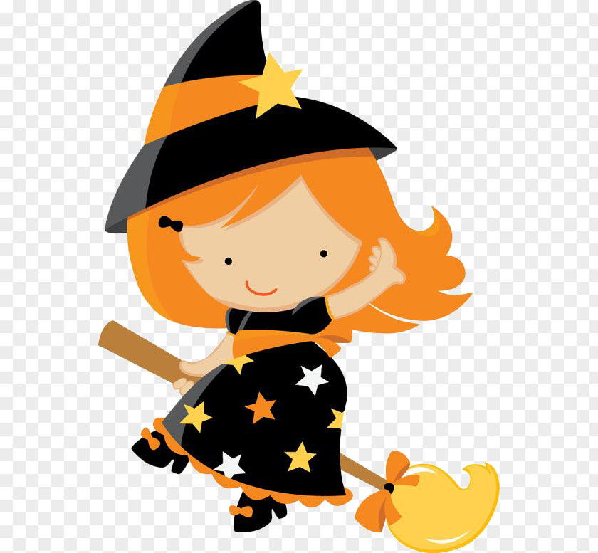 Hand-painted Little Witch Witchcraft Halloween Clip Art PNG