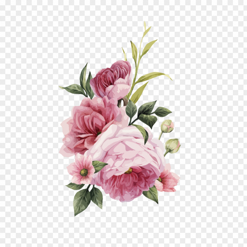 Plant Watercolor Pink Flowers Still Life: Roses Flower Bouquet Image PNG