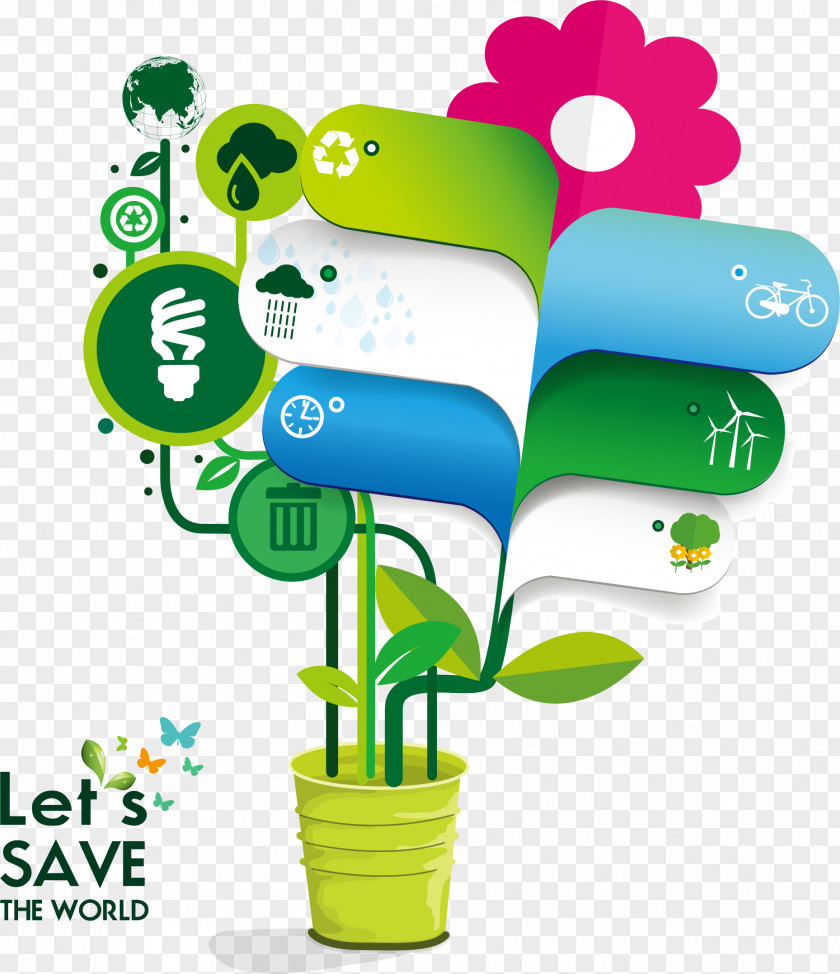 Hand Painted Green Leaves World Ecology Infographic PNG
