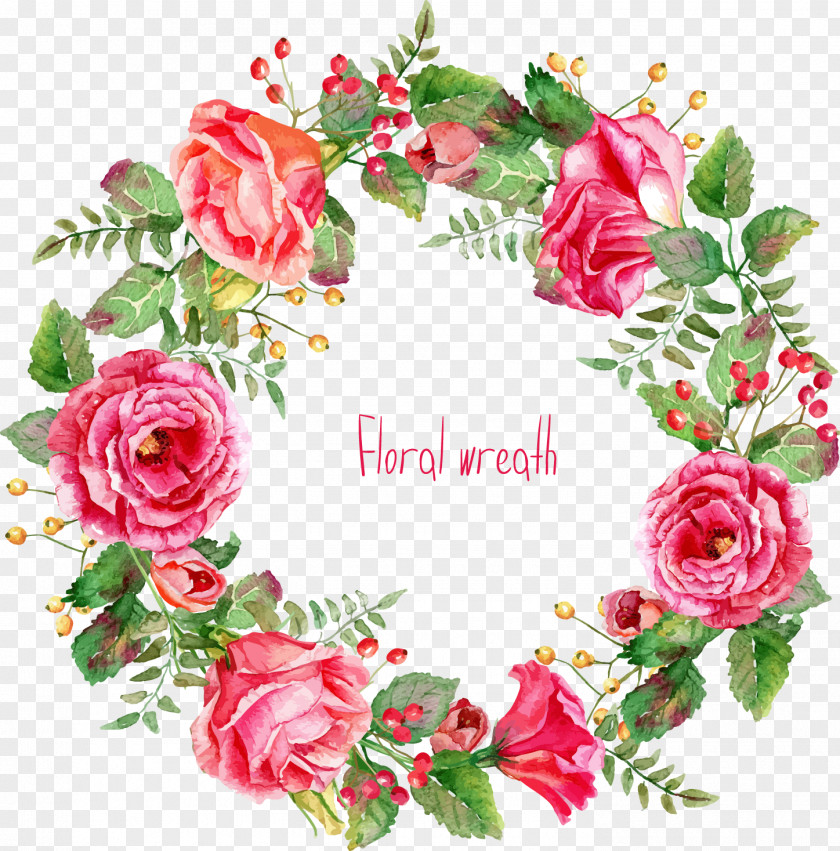 Beautifully -painted Rose Wreath Border Pink Flowers Euclidean Vector PNG