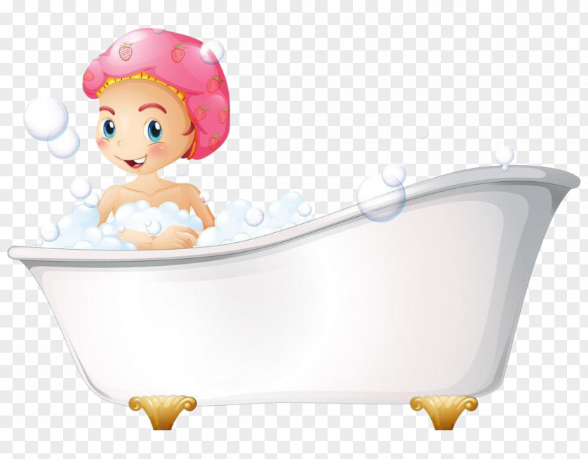 Baby Bath Beautiful Picture Material Bathing Poster Bathtub Illustration PNG