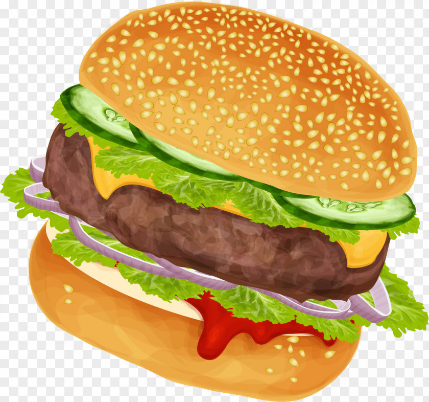 Yellow Multi-storey Burger Hamburger Hot Dog Fast Food French Fries Cheeseburger PNG