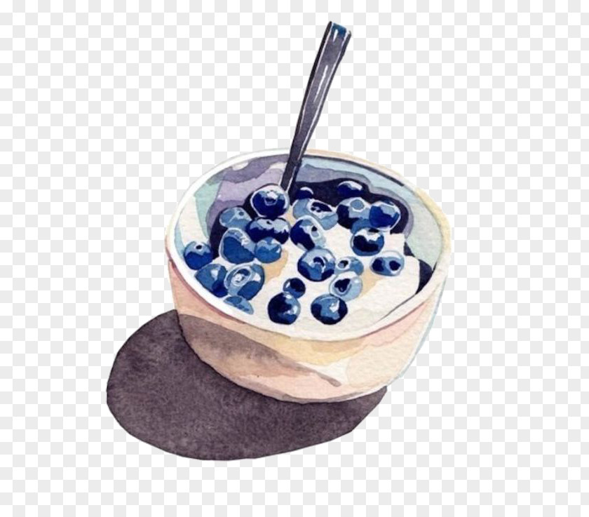 Hand-painted Blueberry Ice Cream Full Breakfast Pretzel Watercolor Painting Illustration PNG