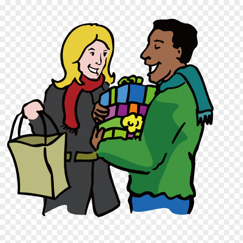 Men And Women Holding Gifts Gift Illustration PNG