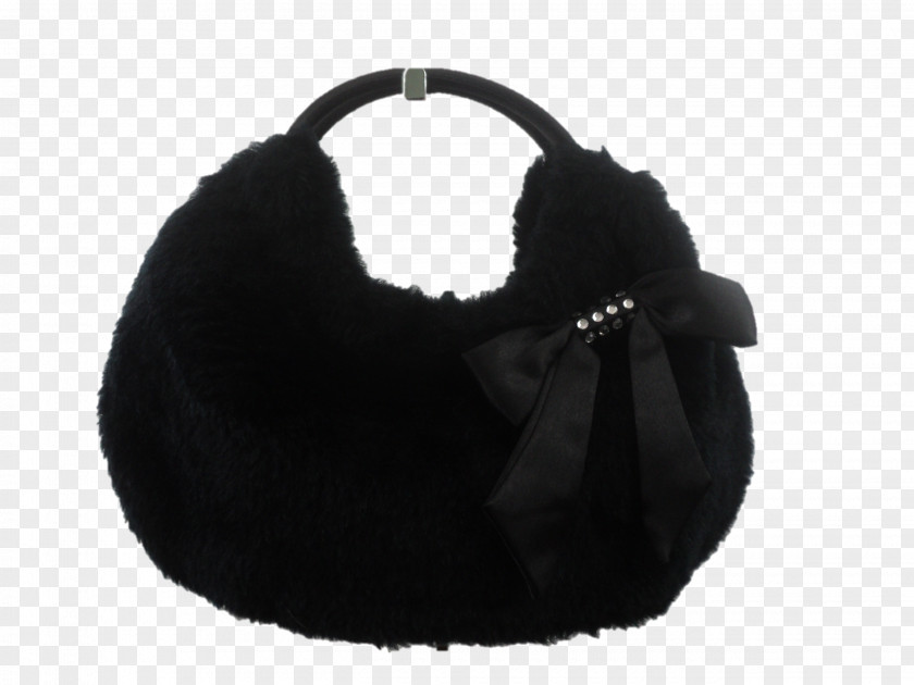 Fur Coat Hobo Bag Black M PNG