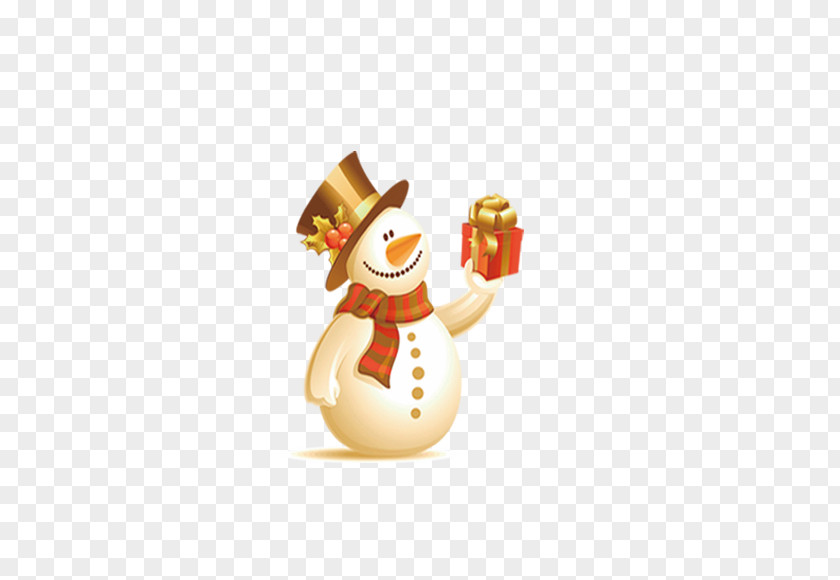 Snowman Holding A Gift Santa Claus Christmas Card Greeting Wish PNG