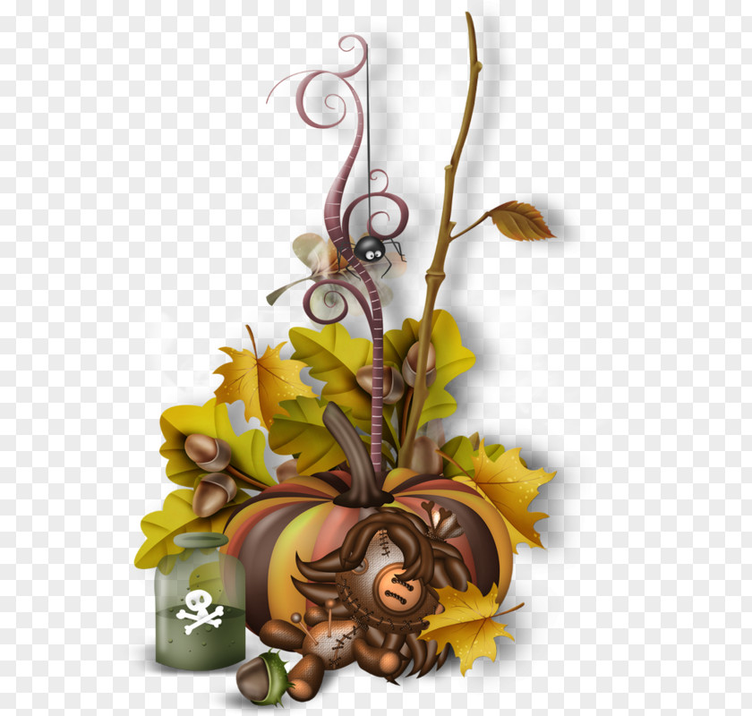 Halloween Pumpkin Floral Design Clip Art PNG