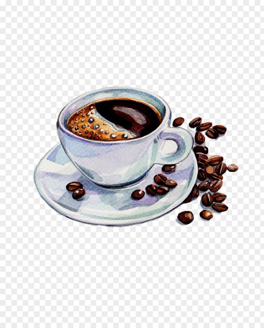 Coffee And Beans Tea Espresso Cafe Watercolor Painting PNG
