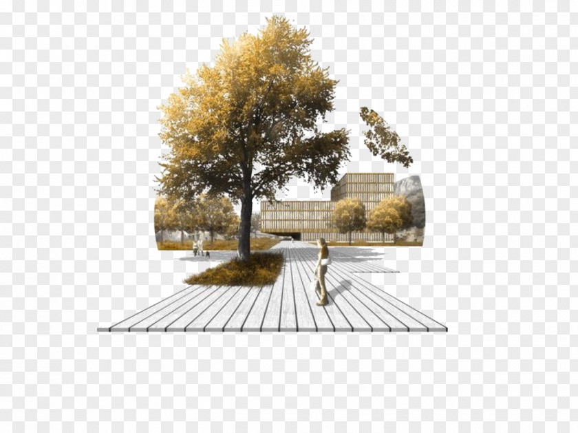 Hand-painted Renderings Outdoor Park Landscape Architecture Building Architectural Drawing PNG
