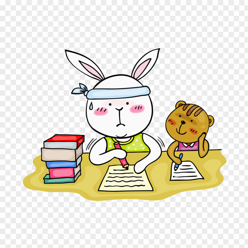 Learning Rabbit Student Study Skills Illustration PNG