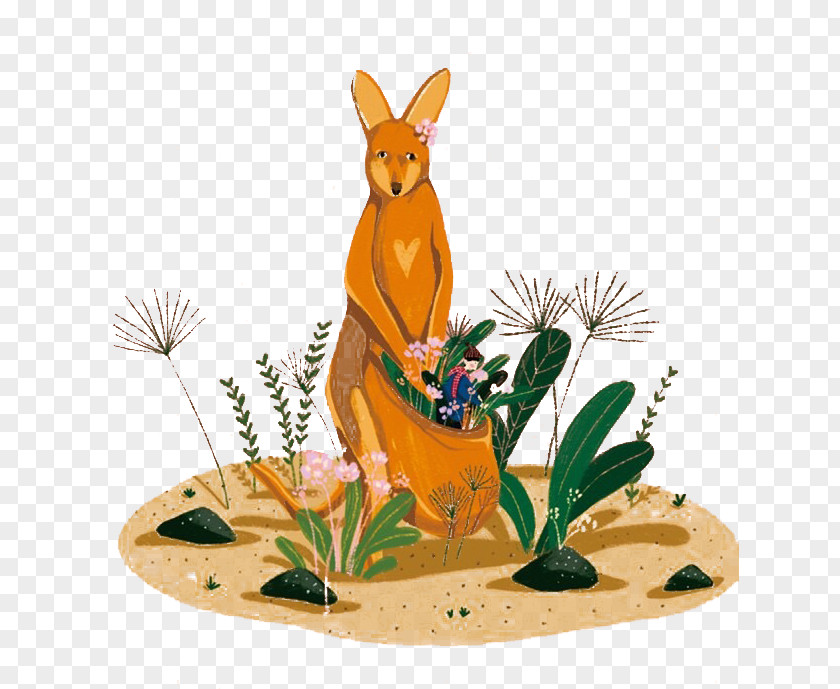 Cartoon Foraging Kangaroo Designer Illustration PNG