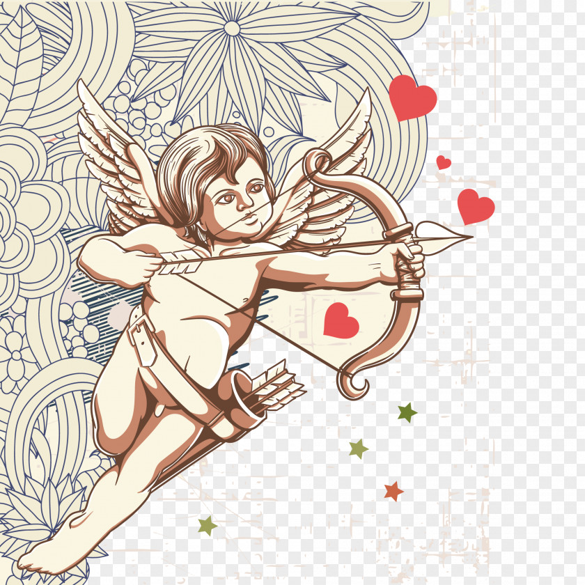 Vector Retro Archery Children Cupid Illustration PNG