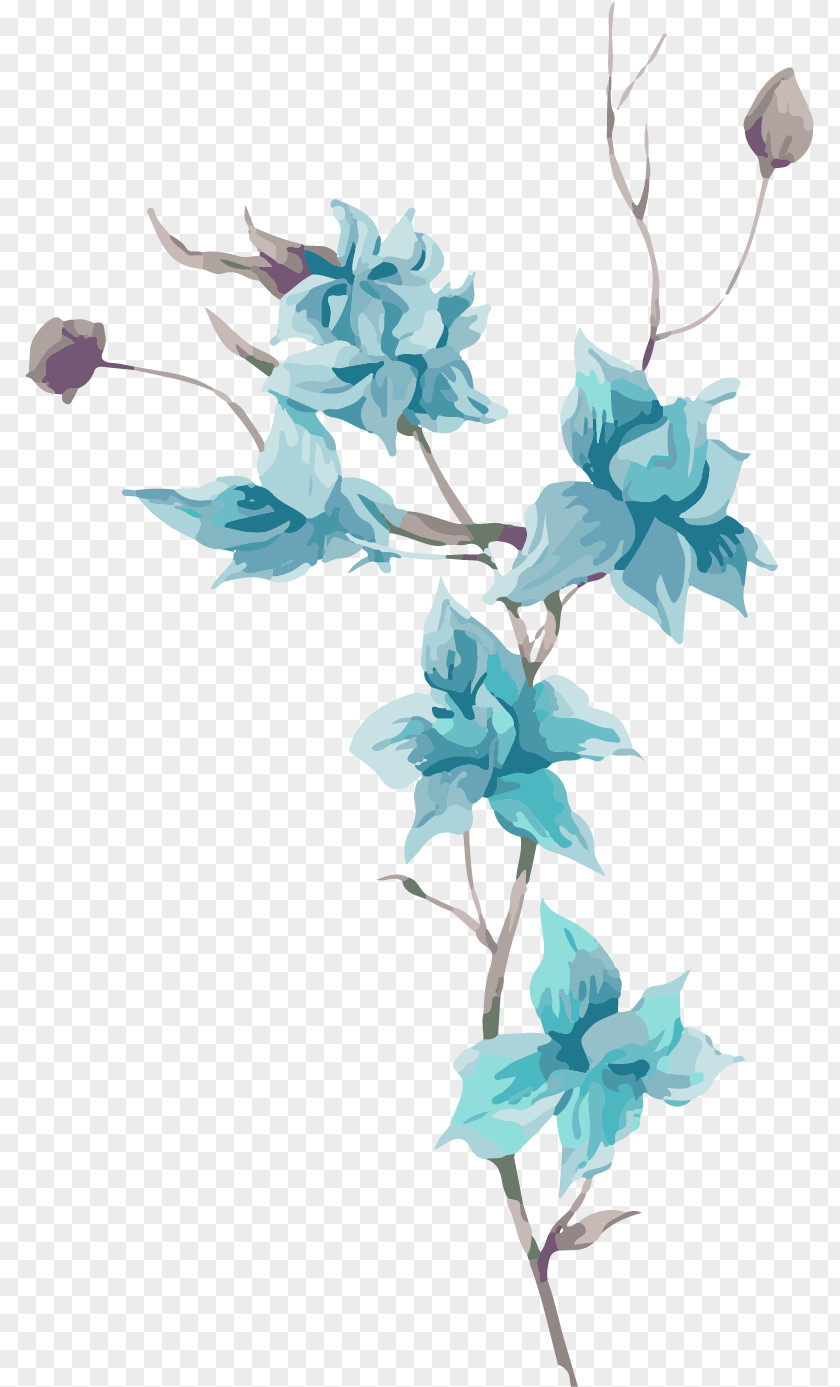 Cartoon Hand Painted Blue Flowers PNG hand painted blue flowers clipart PNG