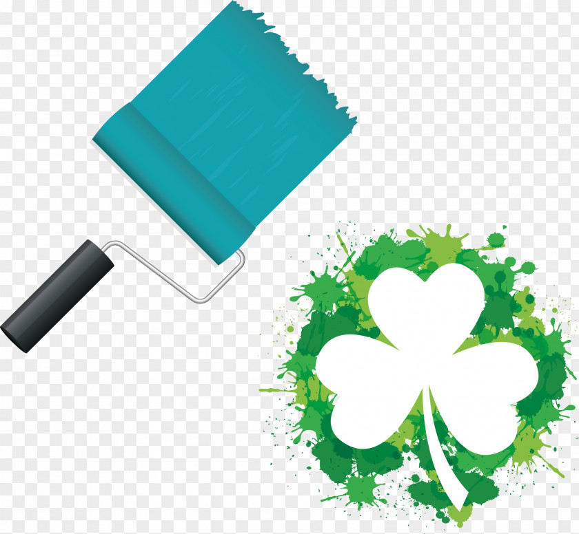 Green Paint Brush And Clover Spray Material Shamrock Saint Patricks Day Free Content Clip Art PNG