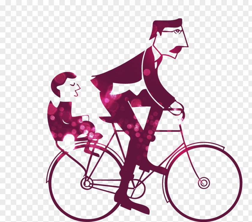 Beautiful Exquisite Cartoon Father's Day Father Cycling Children Fathers Happiness Party Gift PNG
