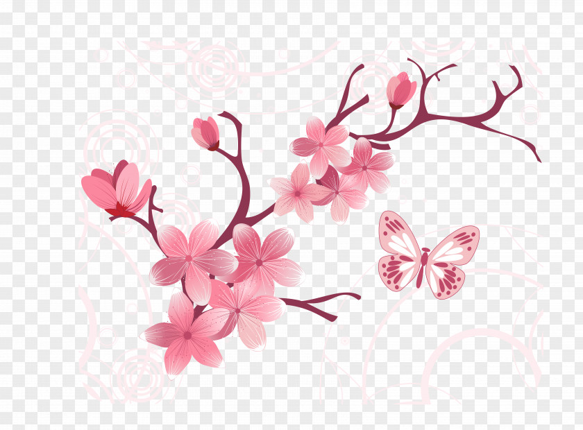 Vector Tree Branches Flowers Cherry Blossom Cerasus Computer File PNG