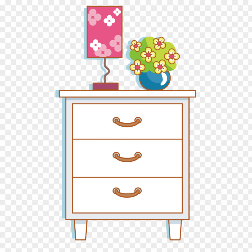 Flowers And A Lamp On The Cabinet Cartoon Scene Graph Drawing Room PNG