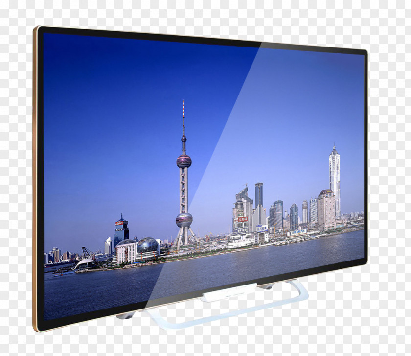 4K High-definition LCD TV Screen Oriental Pearl Tower Jin Mao Shanghai World Financial Center The Bund Huangpu River PNG