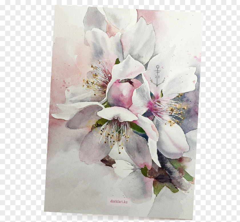 Almond Chestnut Card Watercolor Painting Spring Blossoms Floral Design PNG