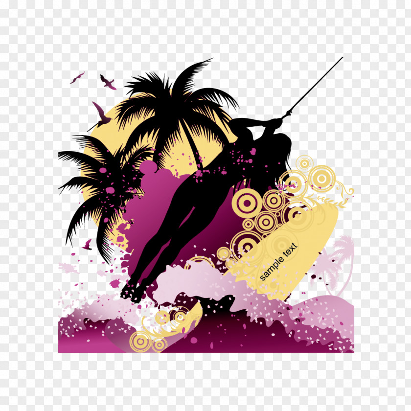 And Coconut Trees Surfing Sports Equipment Euclidean Vector PNG