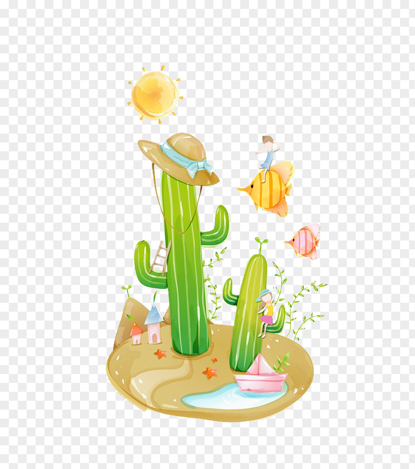 Cactus And Fish Cactaceae Illustration PNG