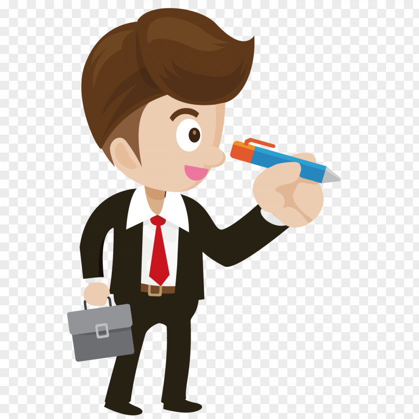 Take A Businessman With Ballpoint Pen Magnifying Glass Icon PNG