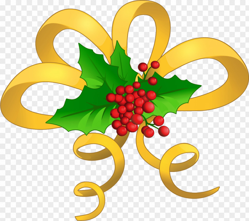 Christmas Yellow Bow With Mistletoe Clipart Royalty-free Clip Art PNG