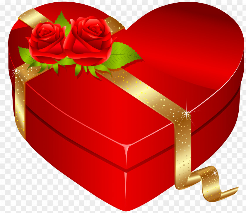 Red Heart Box With Roses PNG Clipart Image Valentine's Day Gift Clip Art PNG