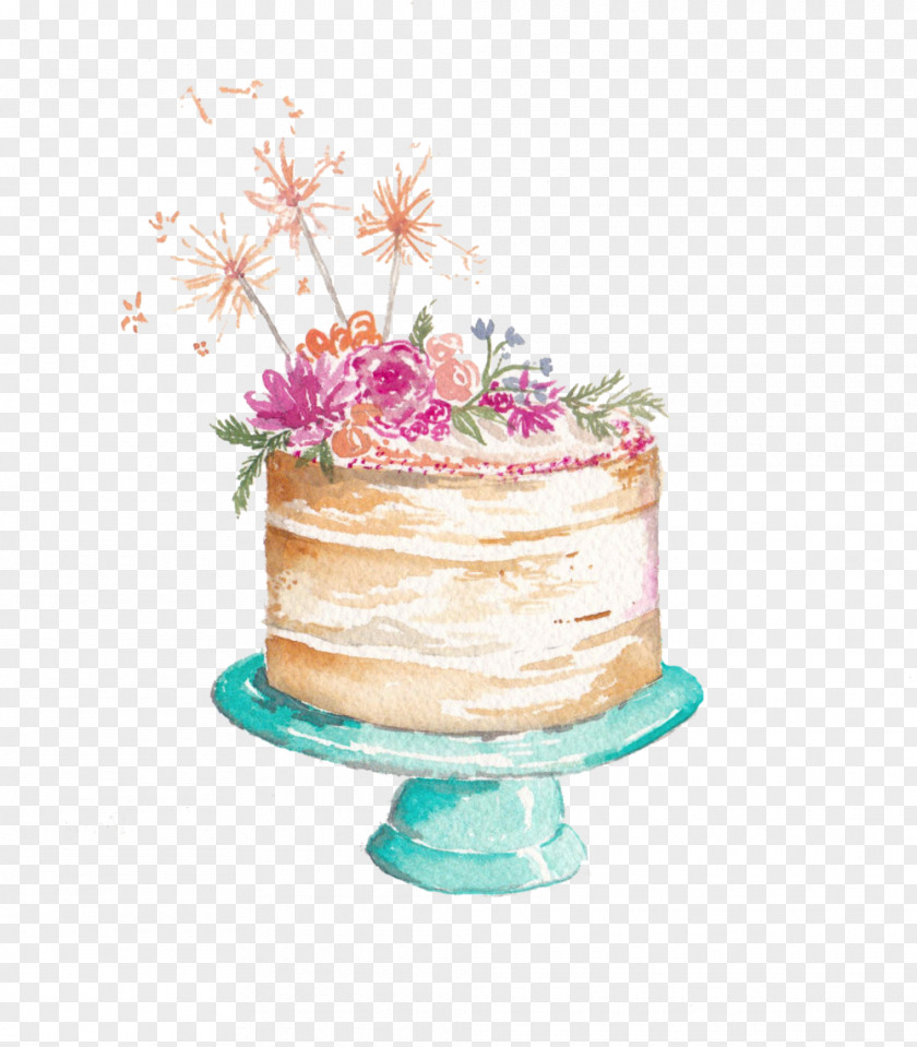 Watercolor Cake Frosting & Icing Wedding Hummingbird Torte Sugar PNG