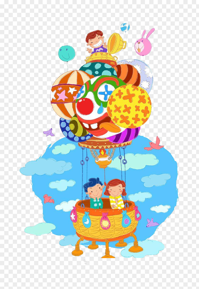 Cartoon Clown Hot Air Balloon Child Illustration PNG