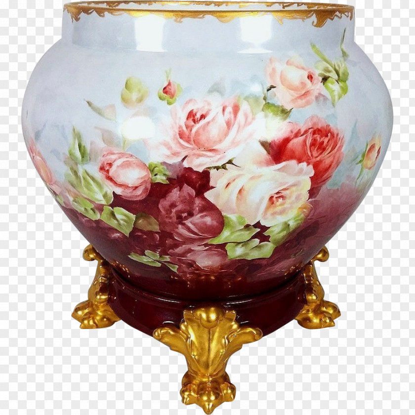Vase Jardiniere Limoges Rose Ceramic PNG